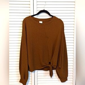 H&M bronze blouse shirt tie waist size medium